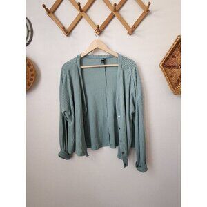 Sage green waffle knit slouch top M boxy cropped cottagecore